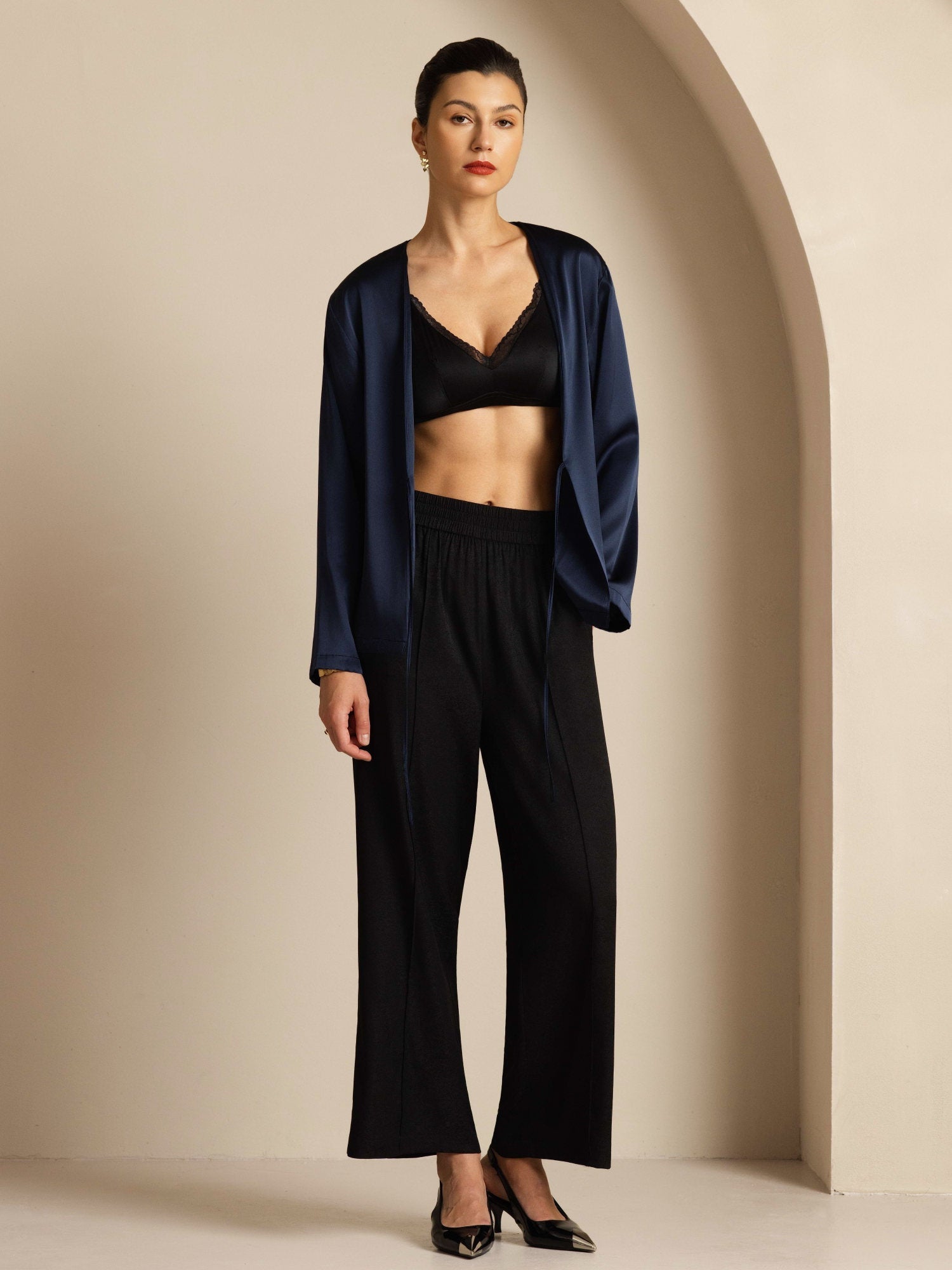 [Tummansininen] SilkSilky-FI 19Momme Womens Outerwear 008