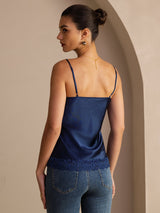 [Tummansininen] SilkSilky-FI Spaghetti Strap V Neck Camisole Top 002