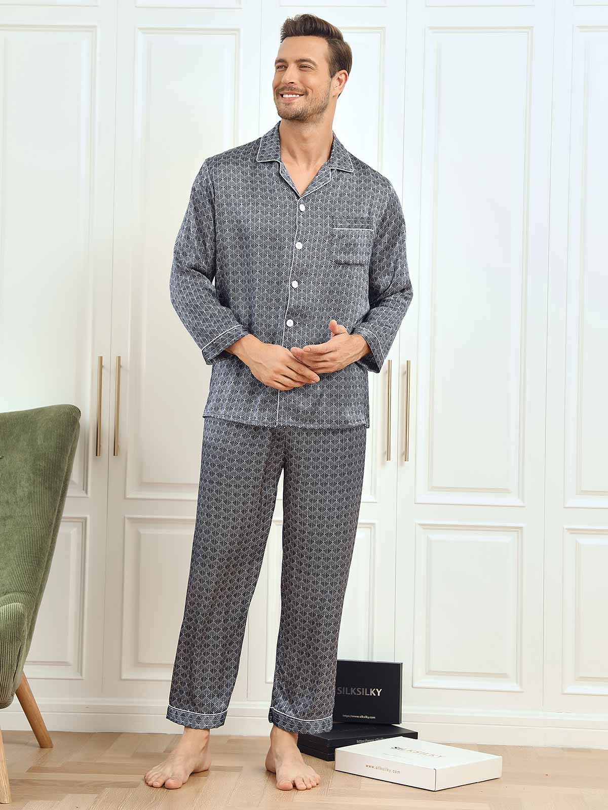 [Laivasto Ginkgo] SilkSilky-FI 19Momme Mens Pajamas 003