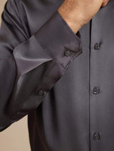 [Tumman Harmaa] SilkSilky-FI Long Sleeve Lapel Collar Miesten Paita 004