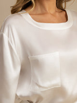 [Valkoinen] SilkSilky-FI Short Sleeve Round Neck Naisten Pyjamat 005