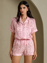 [Vaaleanpunainen Leopardi] SilkSilky-FI Short Sleeve Notch Collar Naisten Pyjamat 004