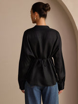 [Musta] SilkSilky-FI Long Sleeve Blouse 002