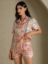 [Vaaleanpunainen Fauna] SilkSilky-FI Short Sleeve Notch Collar Naisten Pyjamat 004