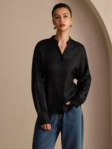 [Musta] SilkSilky-FI Long Sleeve Blouse 001