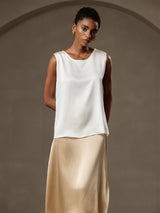 [Valkoinen] SilkSilky-FI Sleeveless Round Neck Camisole Top 001