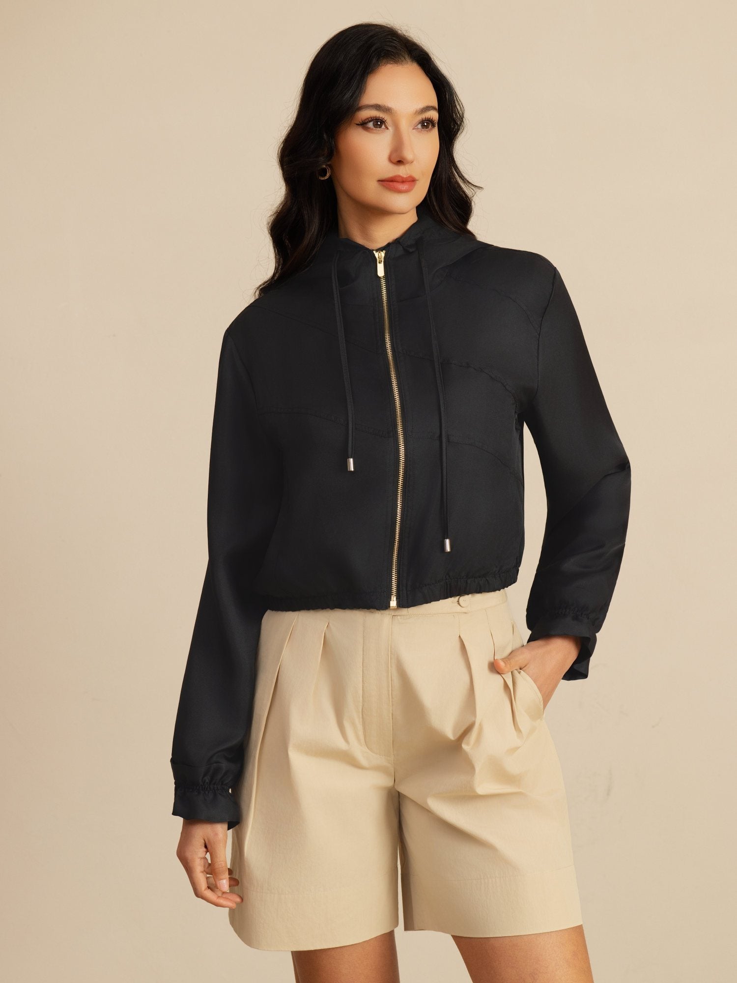 [Musta] SilkSilky-FI 18Momme Pitkähihainen Korkea Kaulus Naisten Päällysvaatteet 005