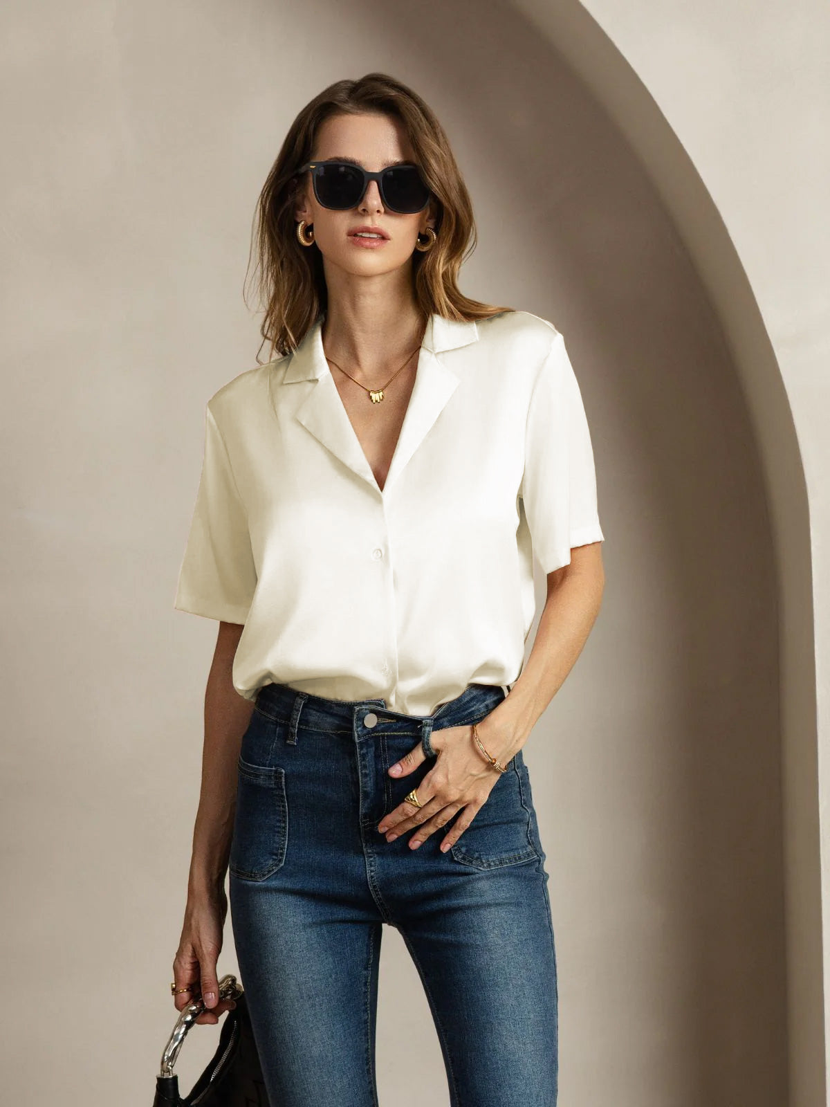 [Norsunluu] SilkSilky-FI 19Momme Womens Shirt 005
