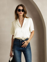 [Norsunluu] SilkSilky-FI Short Sleeve Notkokaulus Naisten paita 005
