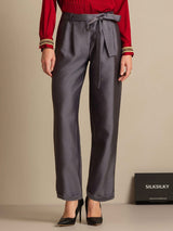 [Harmaa] SilkSilky-FI 32Momme Silk-Wool Blend Womens Pants 007