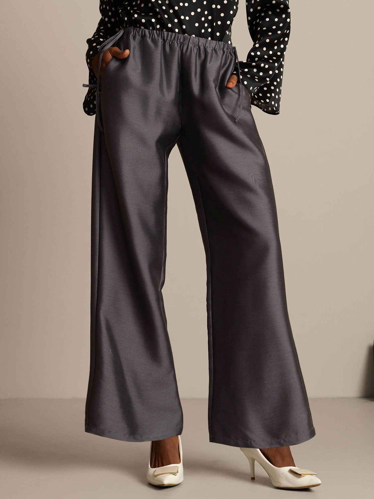 [Harmaa] SilkSilky-FI 32Momme Silk-Wool Blend Womens Pants 001,