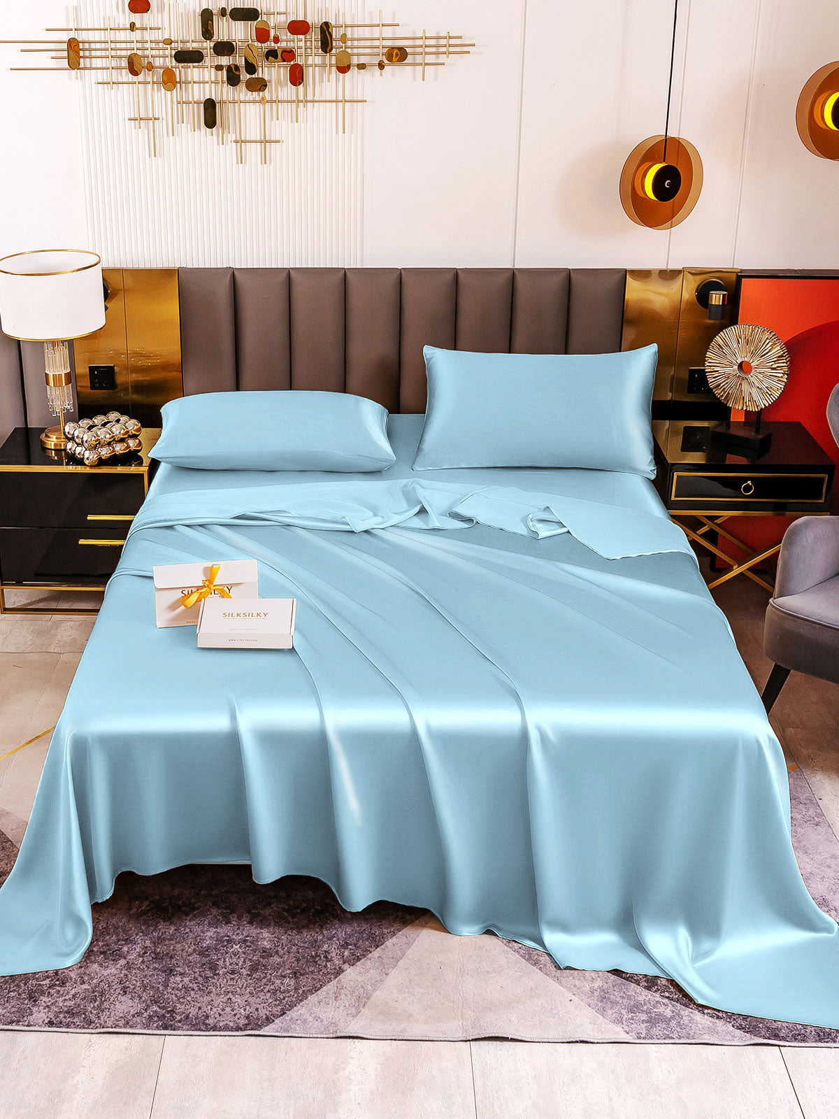 [Vaaleansininen] SilkSilky-FI 19Momme Bedding Set 002