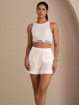 [Valkoinen] SilkSilky-FI Sleeveless Crew Neck Camisole Top 007
