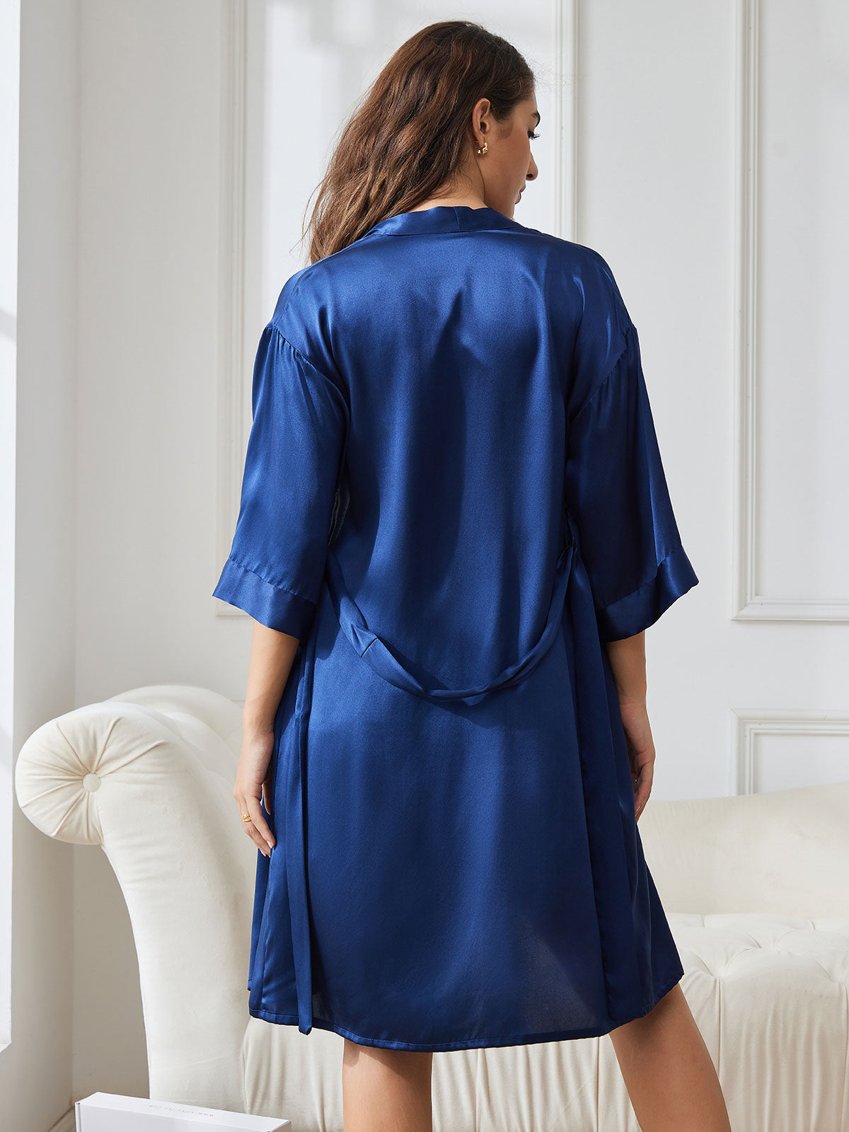 [Tummansininen] SilkSilky-FI Nightgown&Robe Set 002