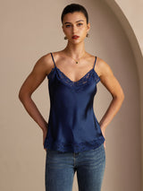 [Tummansininen] SilkSilky-FI Spaghetti Strap V Neck Camisole Top 001