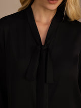 [Musta] SilkSilky-FI Long Sleeve Tie Neck Naisten Puserot 004