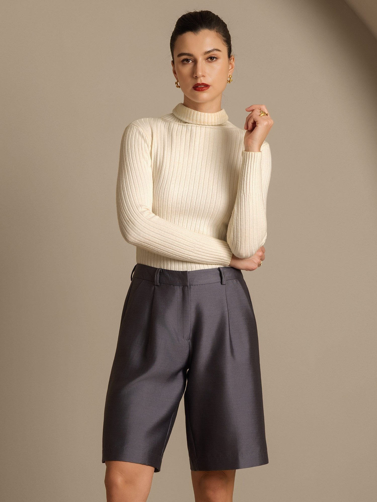 [Harmaa] SilkSilky-FI 32Momme Silk-Wool Blend Womens Shorts 008,