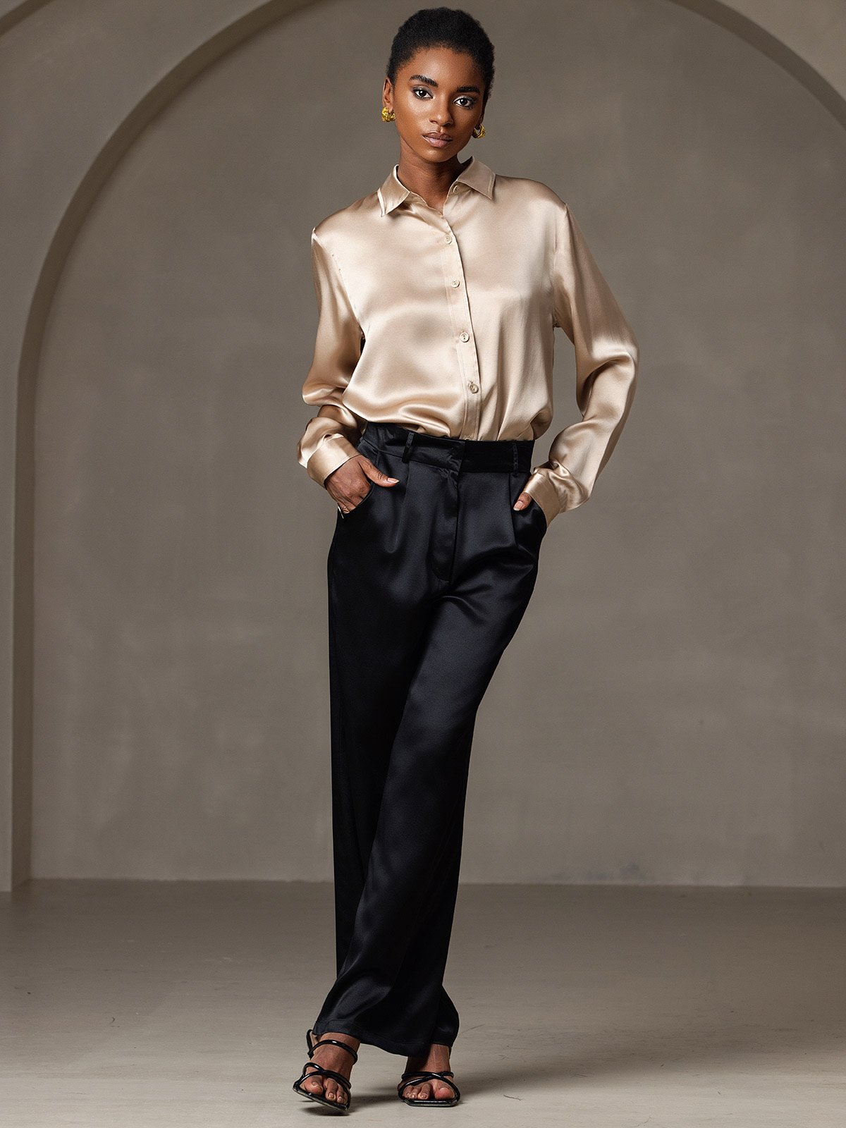 [Samppanja] SilkSilky-FI 19Momme Silk Long Sleeve Collar Naisten paita 009