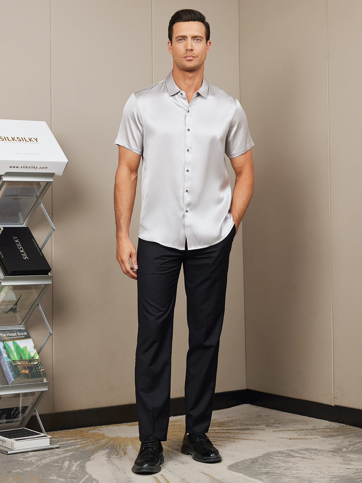 [Hopea] SilkSilky-FI Silk Short Sleeve Collar Miesten Paita 007