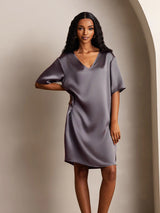[Purppuranharmaa] SilkSilky-FI Half Sleeve V Neck Yöpaita 005
