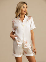 [Valkoinen] SilkSilky-FI Short Sleeve Notkokaulus Naisten Pyjamat 001