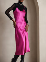 [Ruusunpunainen] SilkSilky-FI Spaghetti Strap V Neck Mekko 006