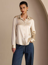 [Riisibeige] SilkSilky-FI Long Sleeve Lapel Collar Naisten paita 001