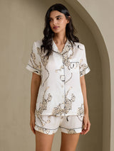 [Valkoinen Gepardi] SilkSilky-FI Short Sleeve Notch Collar Naisten Pyjamat 004