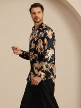 [Musta Lohikäärme] SilkSilky-FI Long Sleeve Lapel Collar Miesten Paita 005