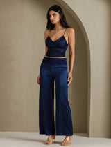 [Tummansininen] SilkSilky-FI Spaghetti Strap V Neck Camisole Top 006
