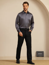 [Tumman Harmaa] SilkSilky-FI Long Sleeve Lapel Collar Miesten Paita 005