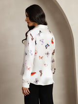 [Valkoinen Perhonen] SilkSilky-FI Long Sleeve Lapel Collar Naisten paita 002