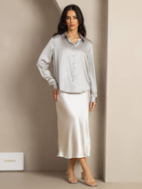[Vaalean Harmaa] SilkSilky-FI Long Sleeve Lapel Collar Naisten paita 004