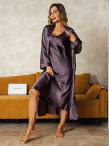 [Purppuranharmaa] SilkSilky-FI Long Sleeve V Neck Yöpaita ja Aamutakkisetti 009