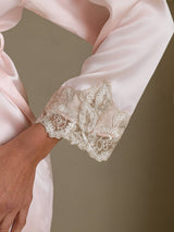 [Pinkki] SilkSilky-FI 3/4 Sleeve V Neck Yöpaita ja Aamutakkisetti 005