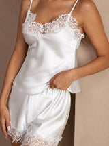 [Valkoinen] SilkSilky-FI Spaghetti Strap V Neck Camisole Setti 004