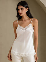 [Valkoinen] SilkSilky-FI Spaghetti Strap V Neck Camisole Top 001