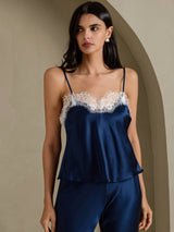 [Tummansininen] SilkSilky-FI Spaghetti Strap V Neck Camisole Top 003