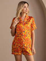 [Oranssi Kettu] SilkSilky-FI Short Sleeve Lapel Collar Naisten Pyjamat 005