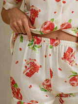 [Valkoinen Granaattiomena] SilkSilky-FI Short Sleeve Notch Collar Naisten Pyjamat 005