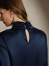 [Tummansininen] SilkSilky-FI 19Momme Womens Shirt 004