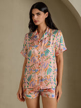 [Vaaleanpunainen Fauna] SilkSilky-FI Short Sleeve Notch Collar Naisten Pyjamat 001
