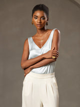 [Vaaleansininen] SilkSilky-FI Sleeveless V Neck Camisole Top 004