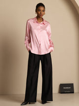 [Rosa Raita] SilkSilky-FI Long Sleeve Lapel Collar Naisten paita 007