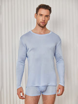 [Vaaleansininen] SilkSilky-FI Long Sleeve Round Neck Miesten T-paita 001