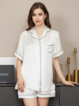 [Valkoinen] SilkSilky-FI Short Sleeve Notkokaulus Naisten Pyjamat 001