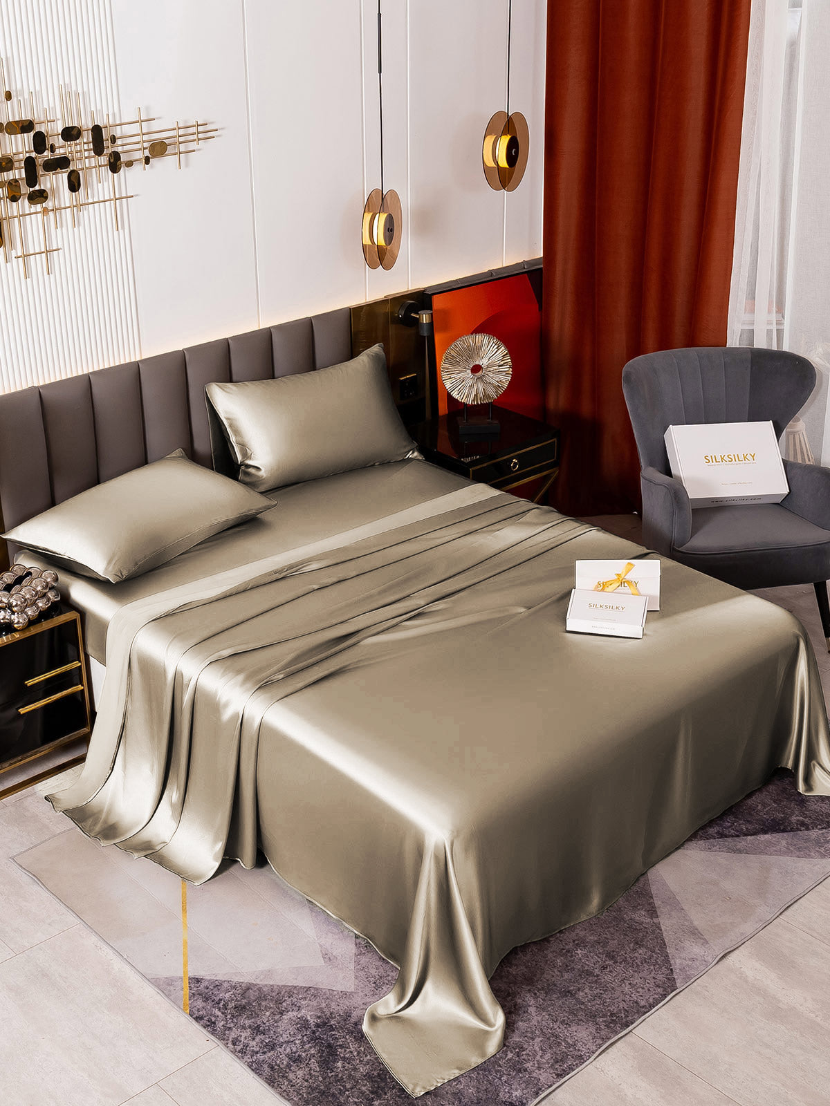[Khaki] SilkSilky-FI 19Momme Bedding Set 002