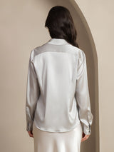[Vaalean Harmaa] SilkSilky-FI Long Sleeve Lapel Collar Naisten paita 002