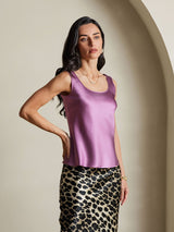 [Tumma Violetti] SilkSilky-FI 19Momme Hihaton Syvä Pyöreä Pääntie Camisole Top 006