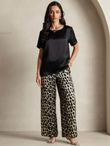 [Multi] SilkSilky-FI Pure Silk Short Sleeve Round Neck Naisten Pyjamat 001
